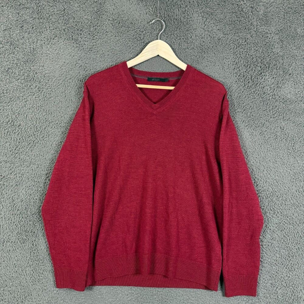 Raffi Sweater Mens Large Red V Neck Merino Wool Long Sleeve Pullover